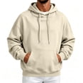thumbnail image 2 of Men's Fleece Pullover Hoodie Solid Color Drawstring Hood Kangaroo Pocket Loose Oversized Fit Soft Warm Casual Autumn Winter Long Sleeve Sweatshirt For Male, 2 of 8