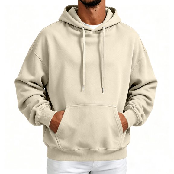 Leidass Men'S Sweatshirts Drawstring Hooded Sweatshirt with Pockets Long Sleeve Plain Lightweight Hoodie Pullover Hoodies kangaroo pocket, regular fit, machine wash Beige L