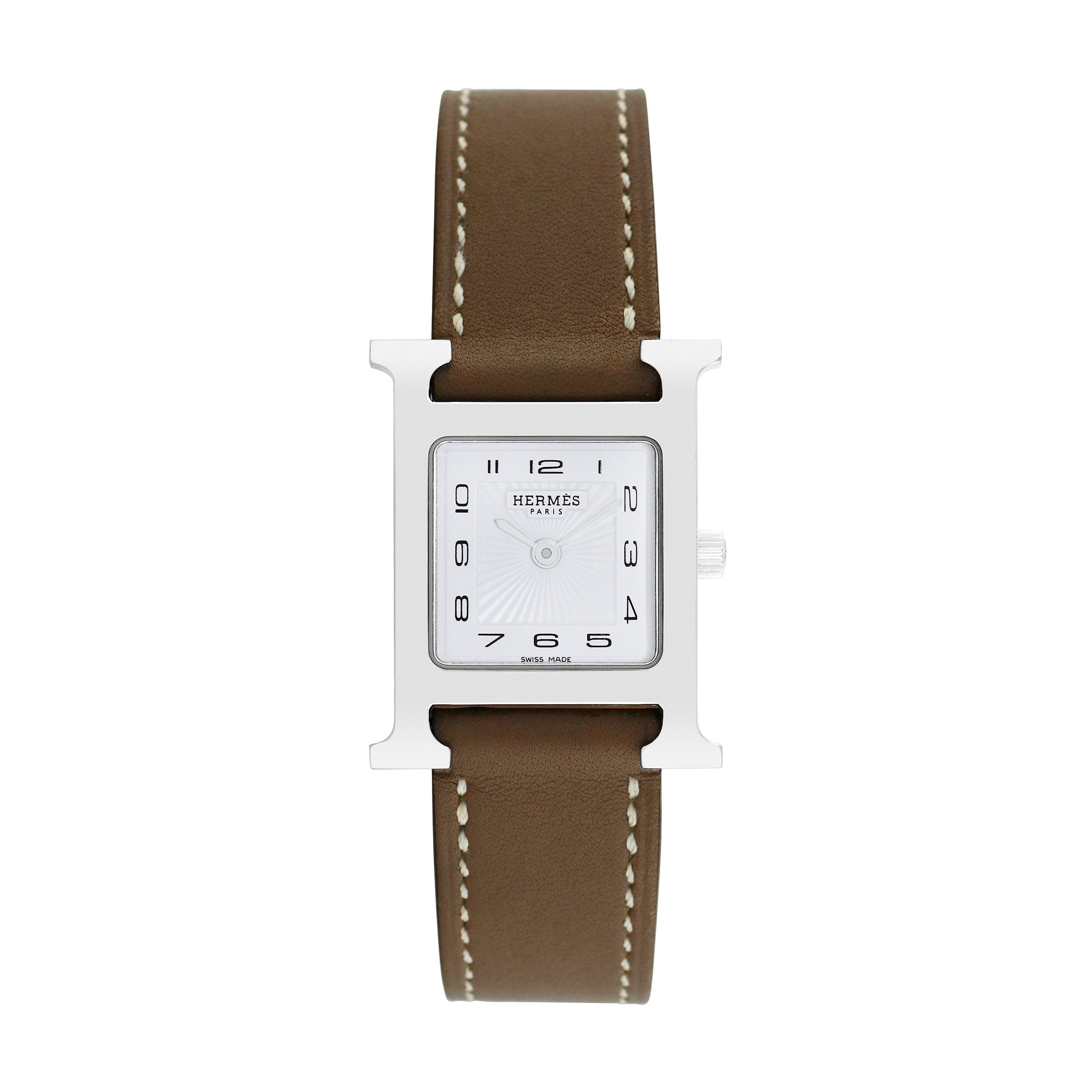 Pre-Owned Hermes Women's Heure H 30mm X 21mm Taupe leather Wristwatch