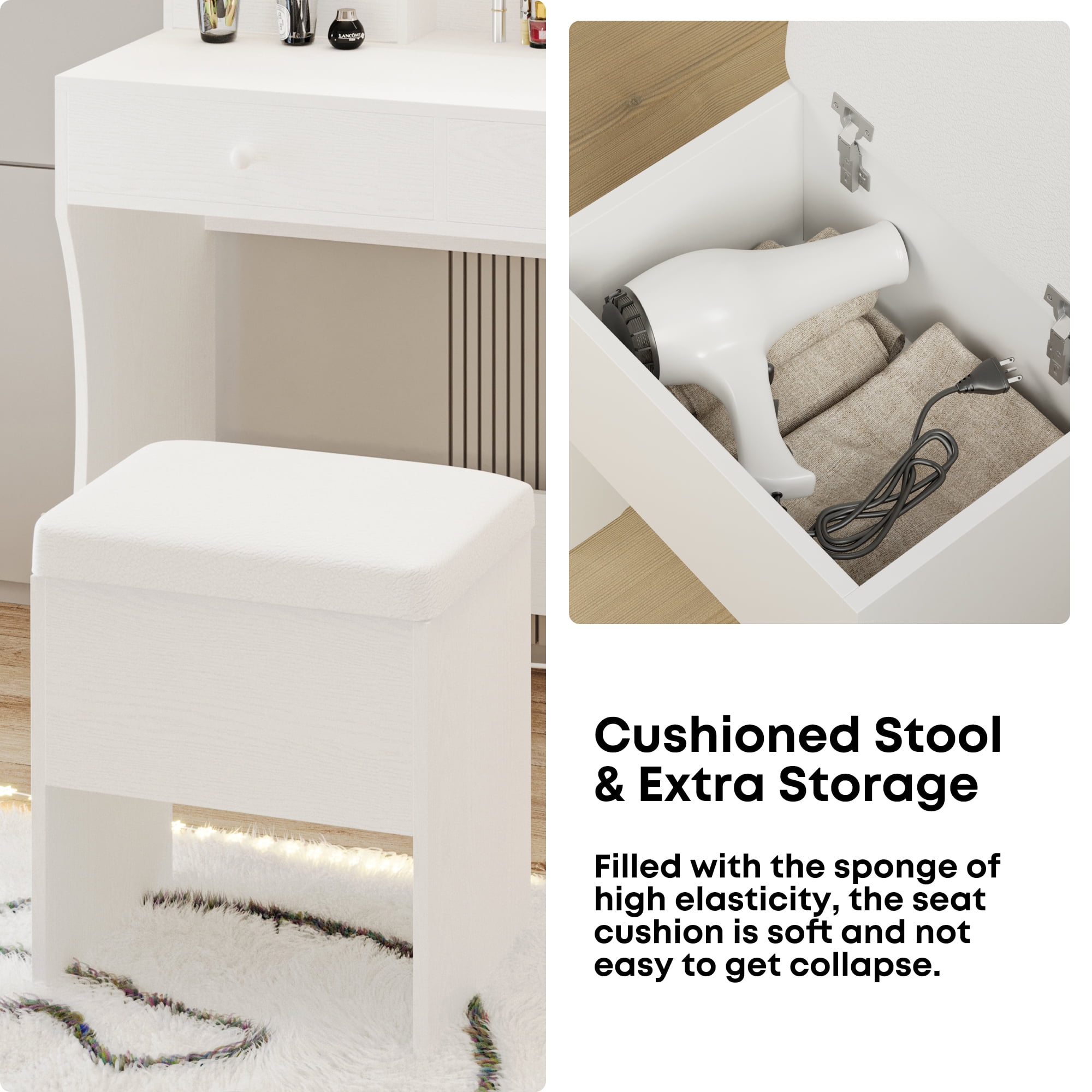 Dressing table seat with storage sales