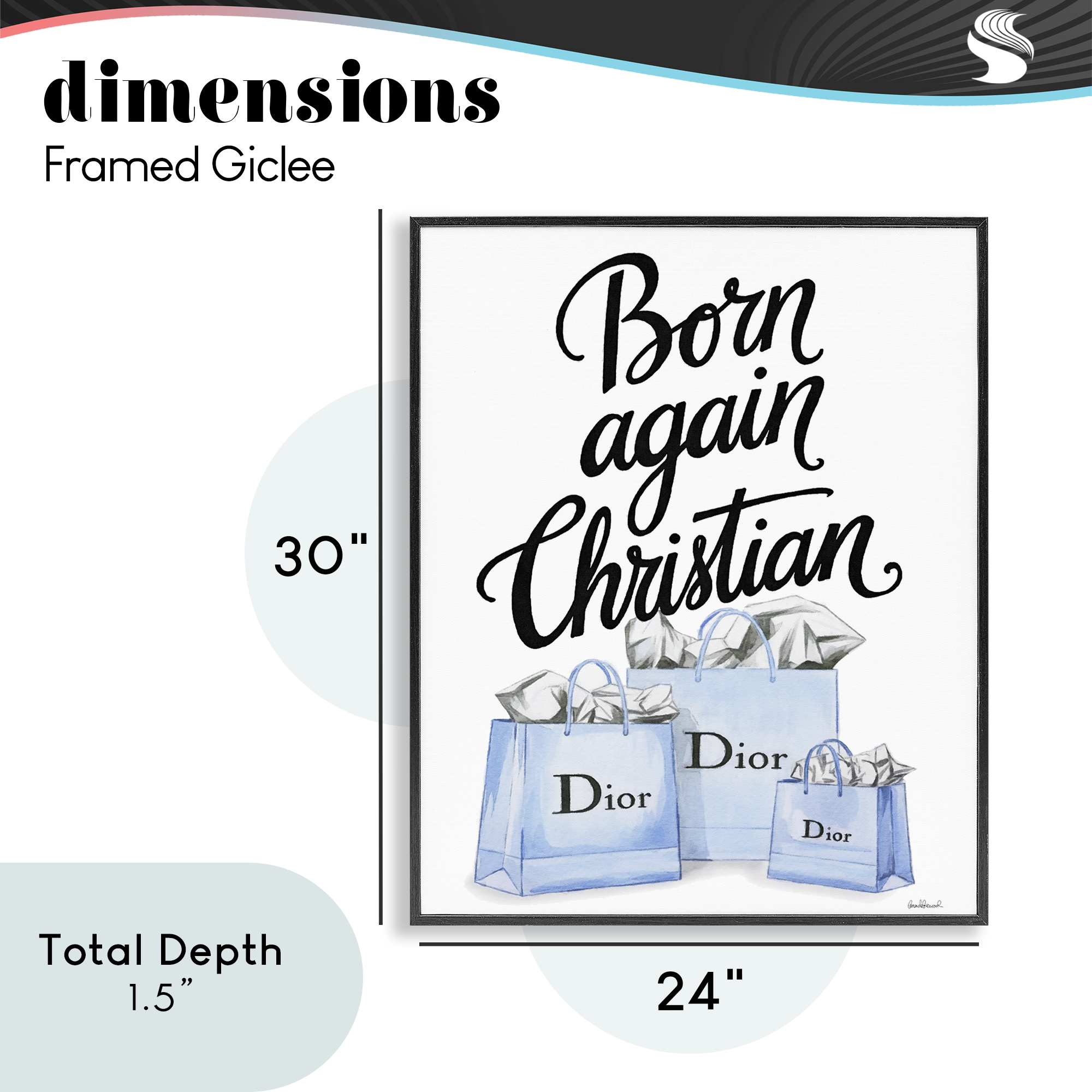 Glam Bags Born Again Christian Black Framed Giclee Art, design by Amanda Greenwood