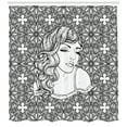 thumbnail image 3 of Girls Shower Curtain, Face of a Young Lady with Wavy Hair on Boho Style Intricate Floral Background, Fabric Bathroom Set with Hooks, 69W X 84L Inches Extra Long, Black and White, by Ambesonne, 3 of 3