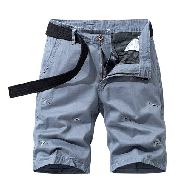 toraway Men's Pants Casual Relaxed Fit Jeans Summer Men's Washed Embroidered Wild Pattern Casual Solid Color Cargo Shorts 34