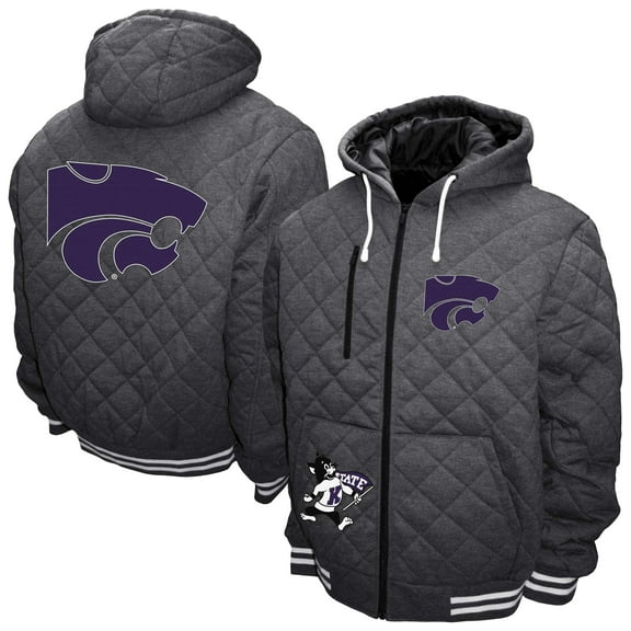 Men's Franchise Club Gray Kansas State Wildcats Diamond Quilted Full-Zip Hoodie Jacket