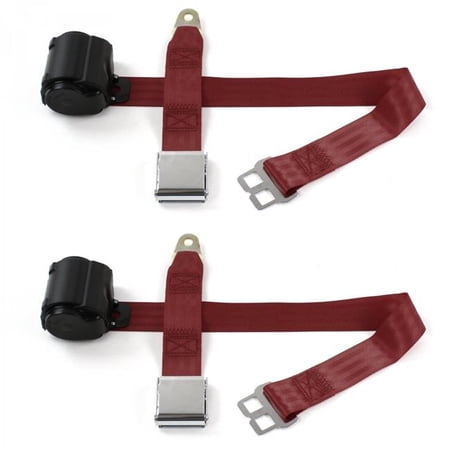 SafeTBoy Airplane 2 Point Burgundy Retractable Bucket Seat Belt Kit with 2 Belts for 1961-1976 Triumph TR250