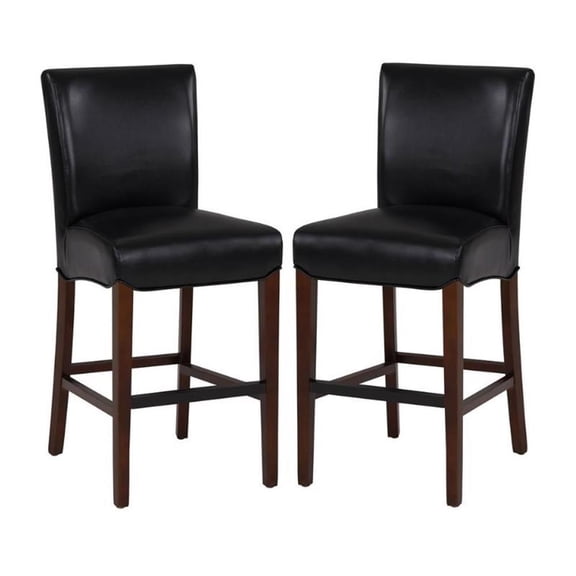 Home Square Milton 26" Bonded Leather Counter Stool in Black - Set of 2