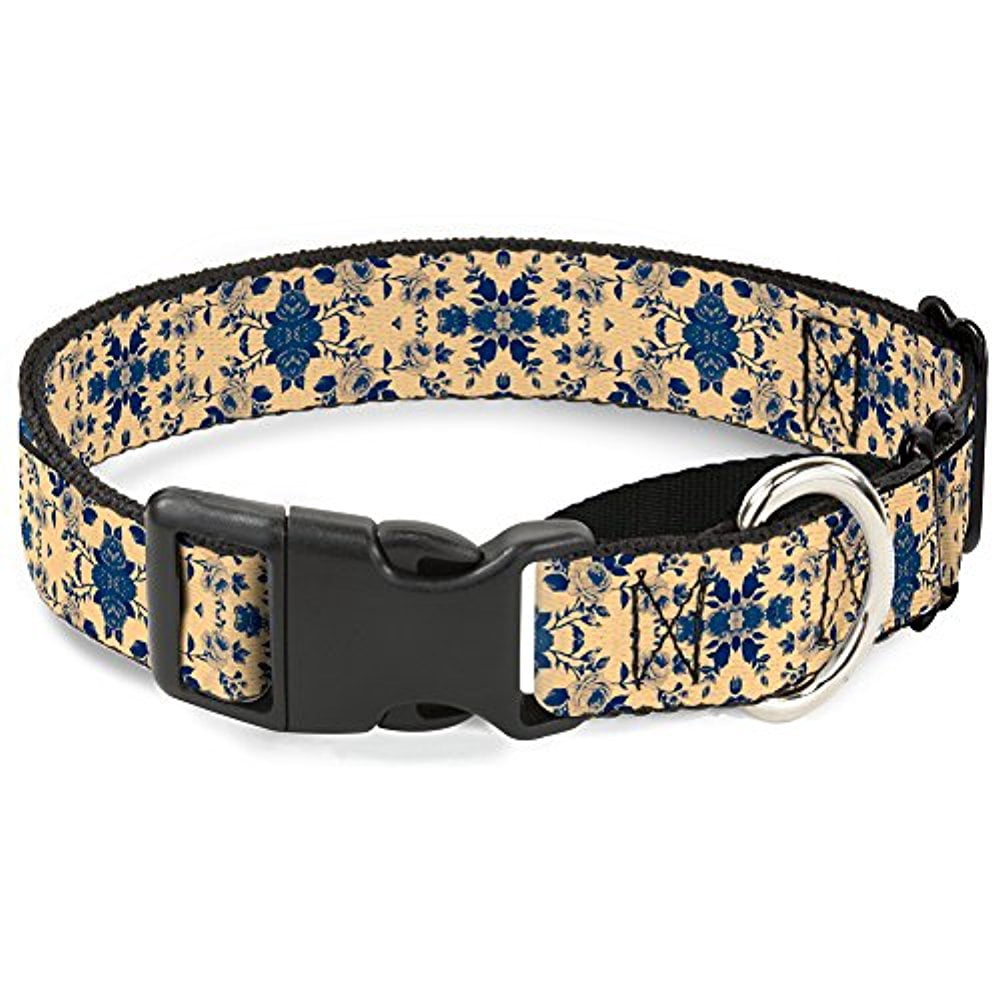 Buckle-Down Floral Collage Tan Blue Martingale Dog Collar