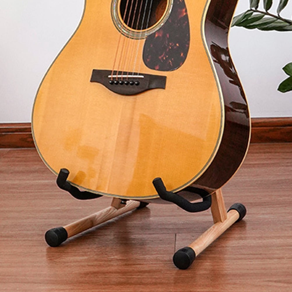 FOMIYES Foldable Brown Wood Guitar Stand Floor Holder for Acoustic Classical and Bass Guitars