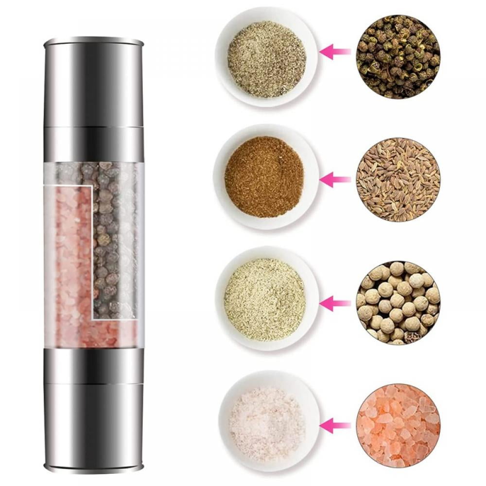 Stainless Steel 2 in 1 Manual Pepper Grinder Spices Salts Mill Shaker Kitchen Tool with Twisting Knob 