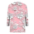 thumbnail image 4 of CYMMPU Women's Summer Fall Tunic Tops V-Neck Floral Printed Flowy Blouse 3/4 Length Sleeve Casual Shirts Basic Tees Business Work Blouses 2025 Clothes Pink XXXL, 4 of 8