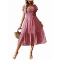 thumbnail image 3 of Women'S Summer Boho Floral Midi Dress Casual Short Sleeve Square Neck Flowy Beach Vacation Long Dress Red L, 3 of 9