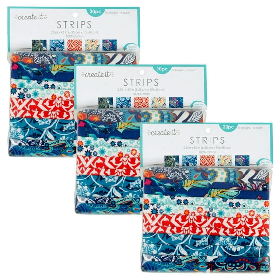 Create It 2.5"X42" 100% Cotton Moroccan Precut Sewing & Craft Fabric Strips, Multicolor 60 Pieces