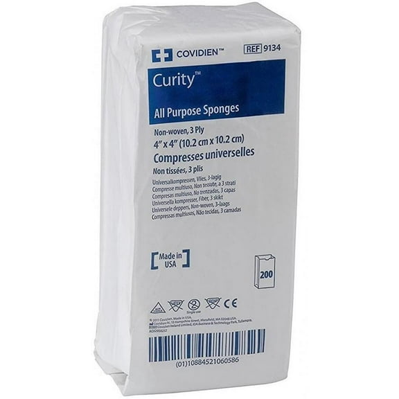 Curity All Purpose Sponges - 4 X 4 Inch, 3-Ply, White, Polyester/Rayon, 200 Count