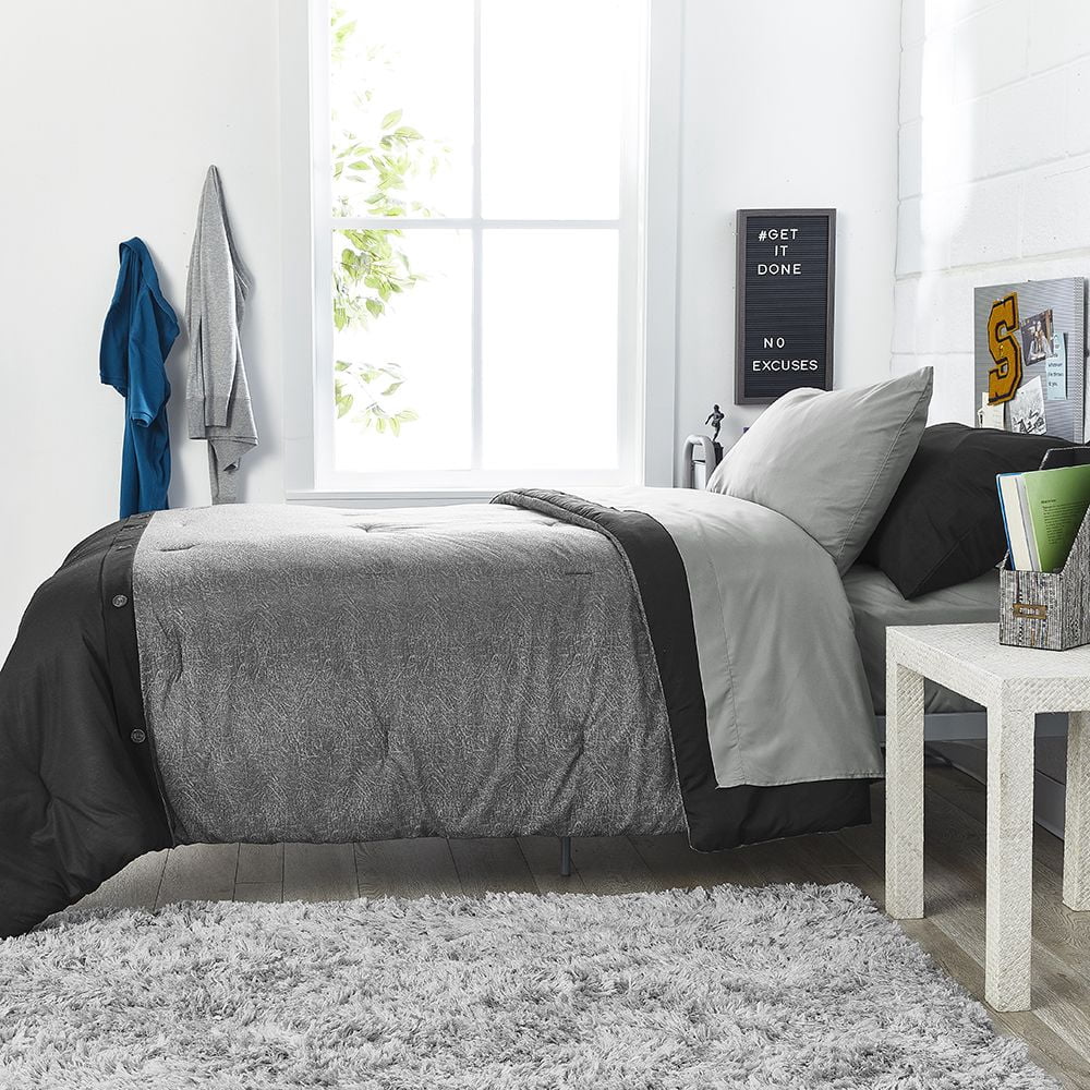 Dawn 4-Piece Bed-in-a-Bag Comforter Set in Boone Black and Gray | Reversible Twin/Twin XL ...