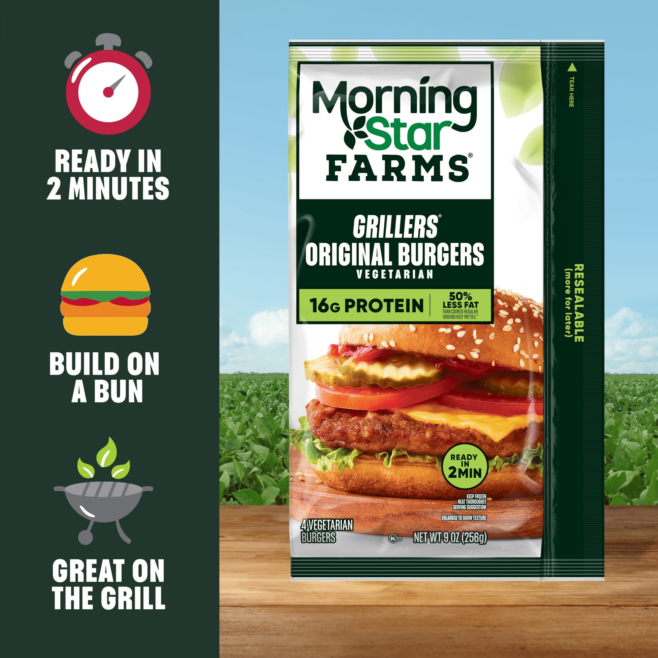 MorningStar Farms Grillers Original Veggie Burgers, Vegetarian Meat, 9 oz, 4 Count Bag