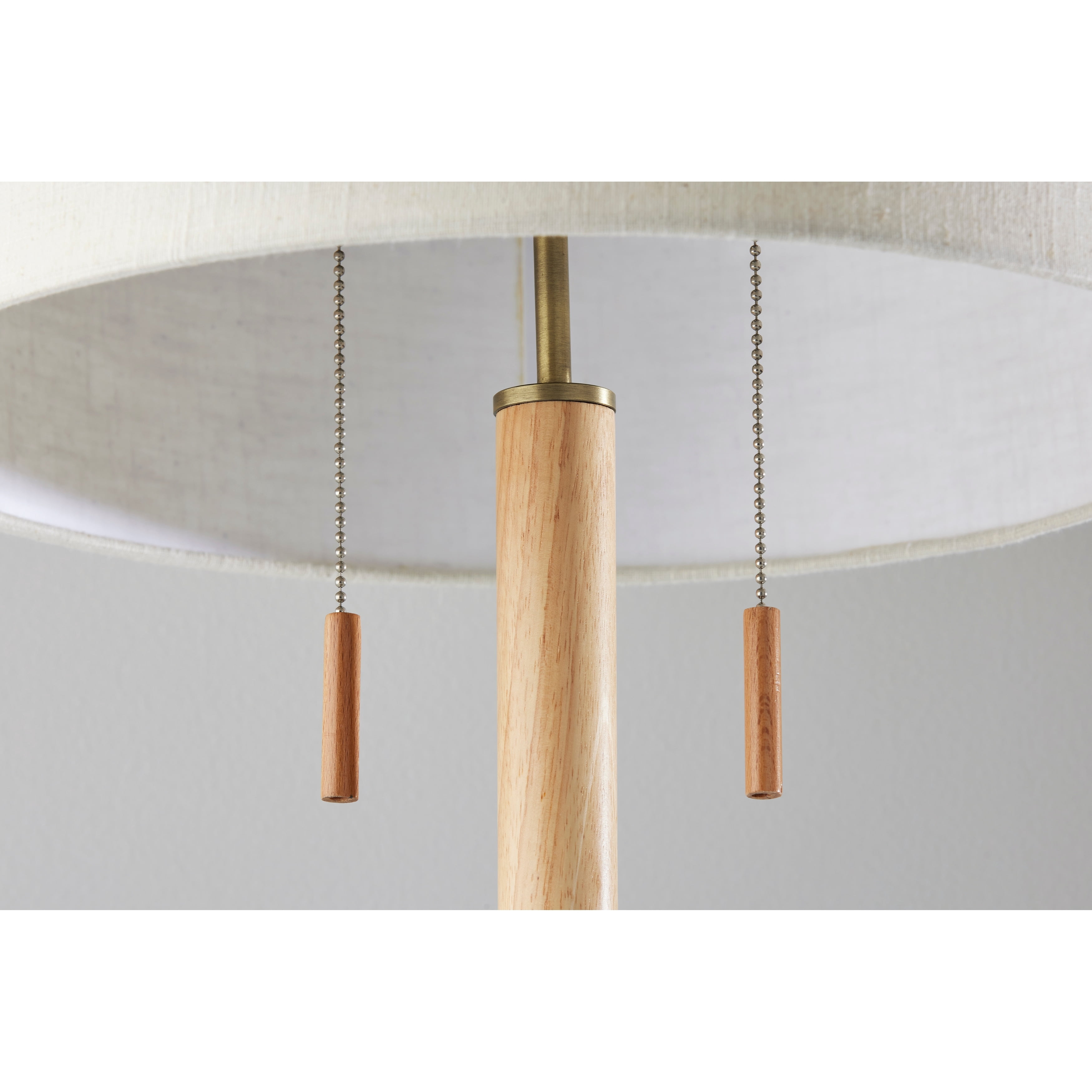 Adesso Madeline Table Lamp, Walnut RubberWood Base & Brushed Steel, Wood Base, White Textured Fabric Shade