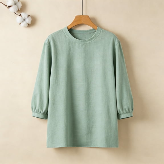 Roncen Womens Casual 3/4 Sleeve T Shirts Crew Neck Loose Fit Tunic Tops Solid Basic Tops Tees