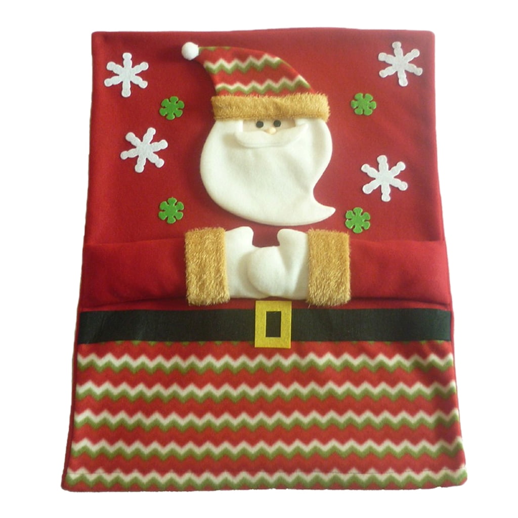Santa Claus Embroidered Chair Back Cover for Christmas Kitchen Dinner Decoration 