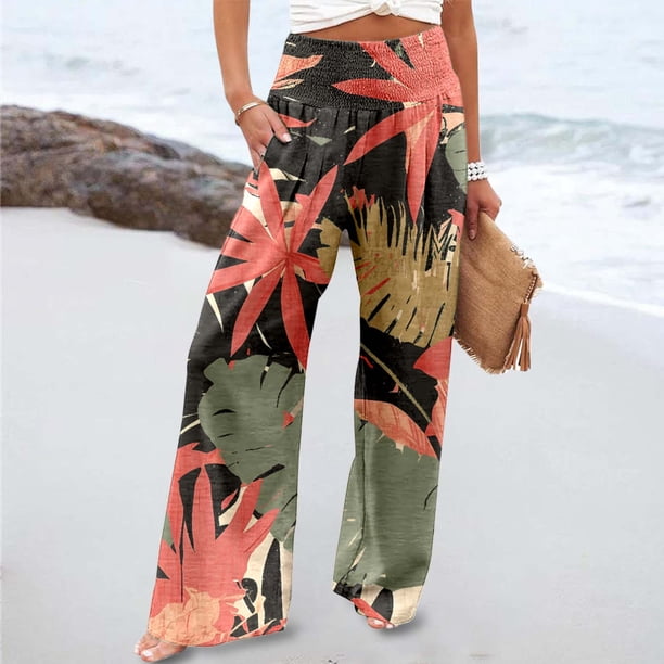 WILLBEST Pantalones Casuales para Mujer, Cintura Alta Elástica, Pierna Ancha, Largos, con Bolsillos, Opciones Cómodas y elegantes para Uso Diario. Mediana