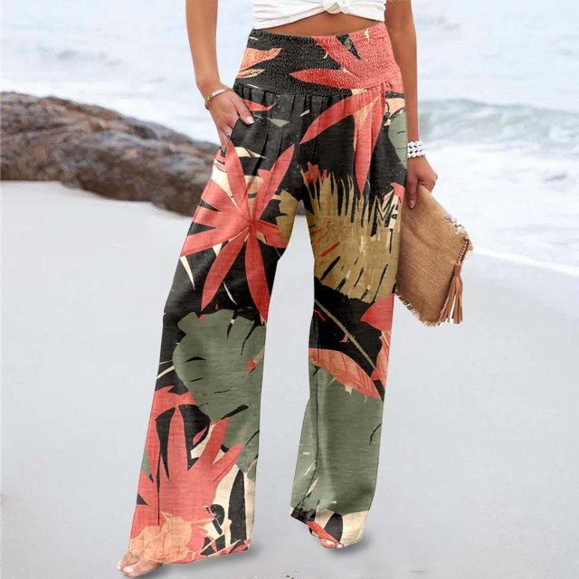 WILLBEST Pantalones Casuales para Mujer, Cintura Alta Elástica, Pierna Ancha, Largos, con Bolsillos, Opciones Cómodas y elegantes para Uso Diario. Mediana