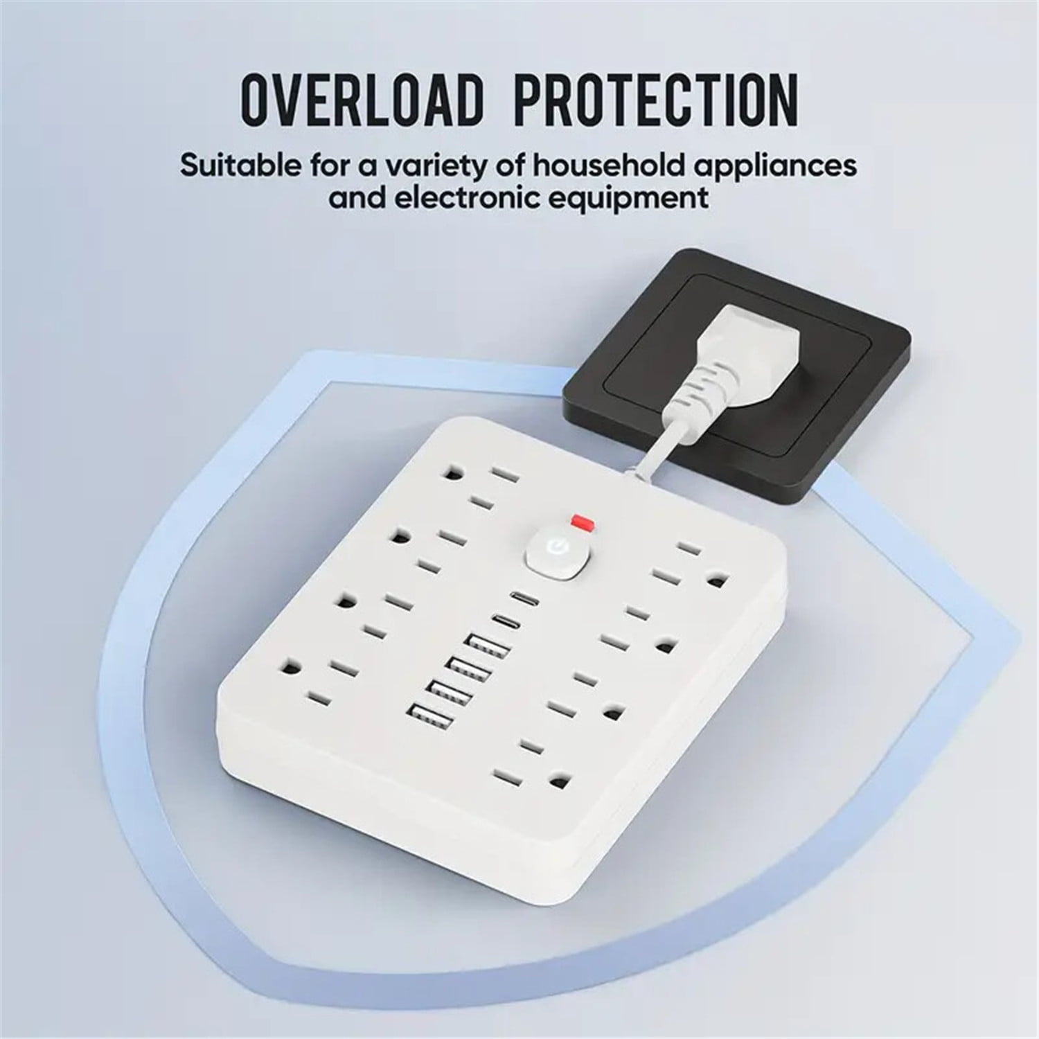 14 in 1 Multi-function Power Strip Surge Protector with 8 Outlets,4 USB and 2 USB C Ports,Extension Cord,Flat Plug,Wall Mount,Overload Protection Desk USB Charging Station for Home,Office(Black)