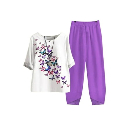 

UKAP Women Nightwear Floral Printed Loungwear 1/2 Sleeve Sleepwear Sleep Lounge Sets Baggy Pajamas Purple Red 2XL