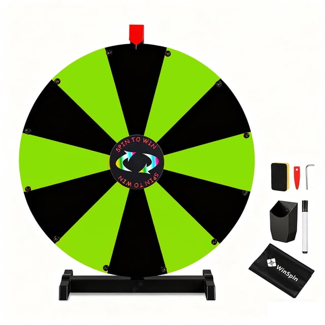 WinSpin 24" Display Prize Wheel Black & Green DIY Tabletop 12 Slots Modular Custom Spinning Wheel for Pop Up Trade Show
