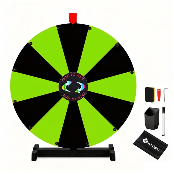 WinSpin 24" Display Prize Wheel Black & Green DIY Tabletop 12 Slots Modular Custom Spinning Wheel for Pop Up Trade Show