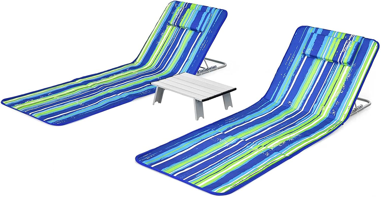Beach Chairs for Adults with Side Table, Folding Lounge Chairs, 5 Position Adjustable Lawn Chair for Sunbathing, Camping, 2-Pack Set - image 1 of 9