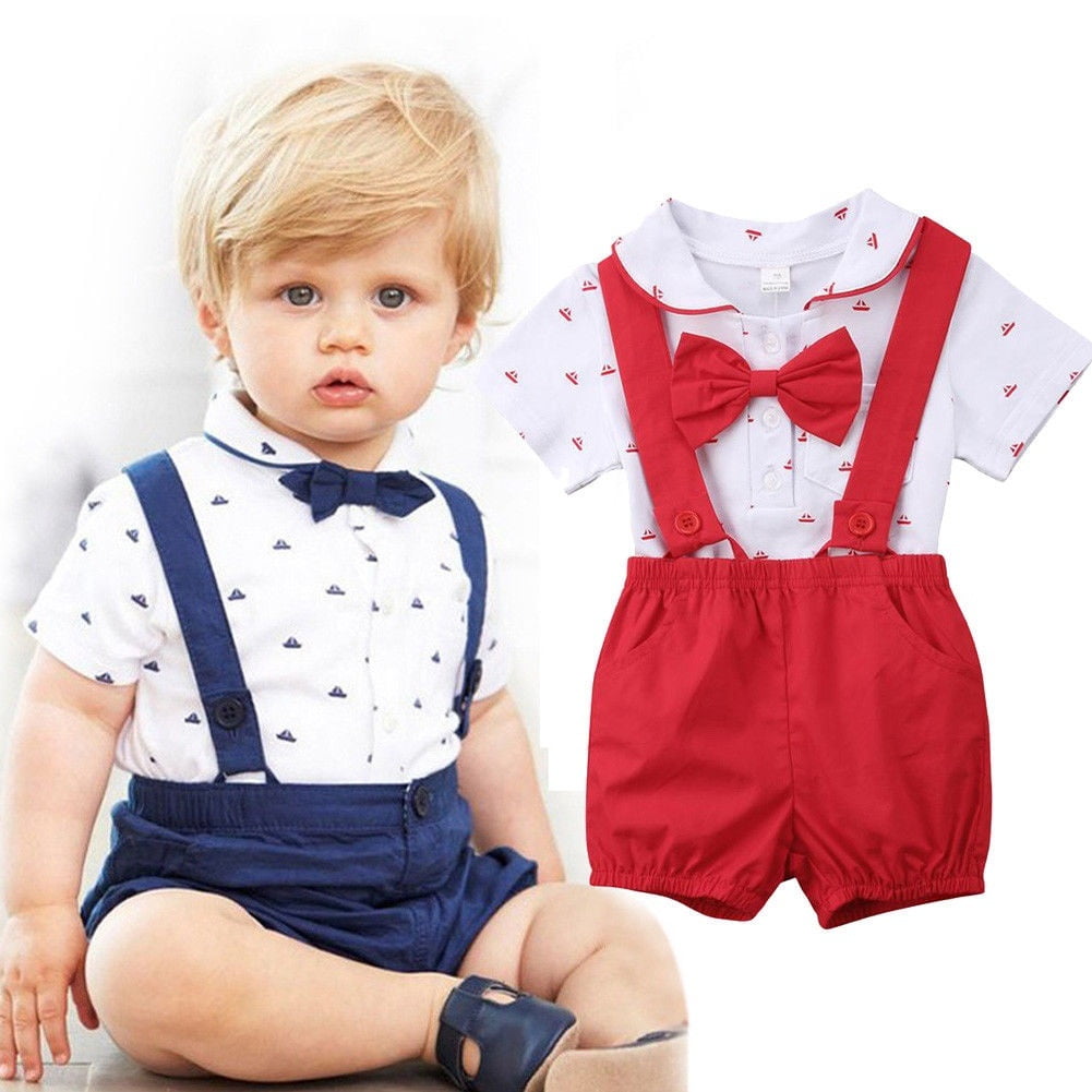 Toddler Infant Boys 2pcs Outfits Overall Pants+shirt+bowtie Formal Casual Baby 
