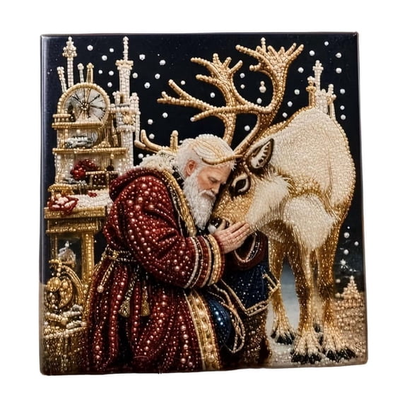 Christmas Santa and Reindeer Pearl Art DIY Kit, 5D Diamond Painting Set, Crystal Bead Holiday Decor, Xmas Wall Decoration, Festive Craft Gift for Adults