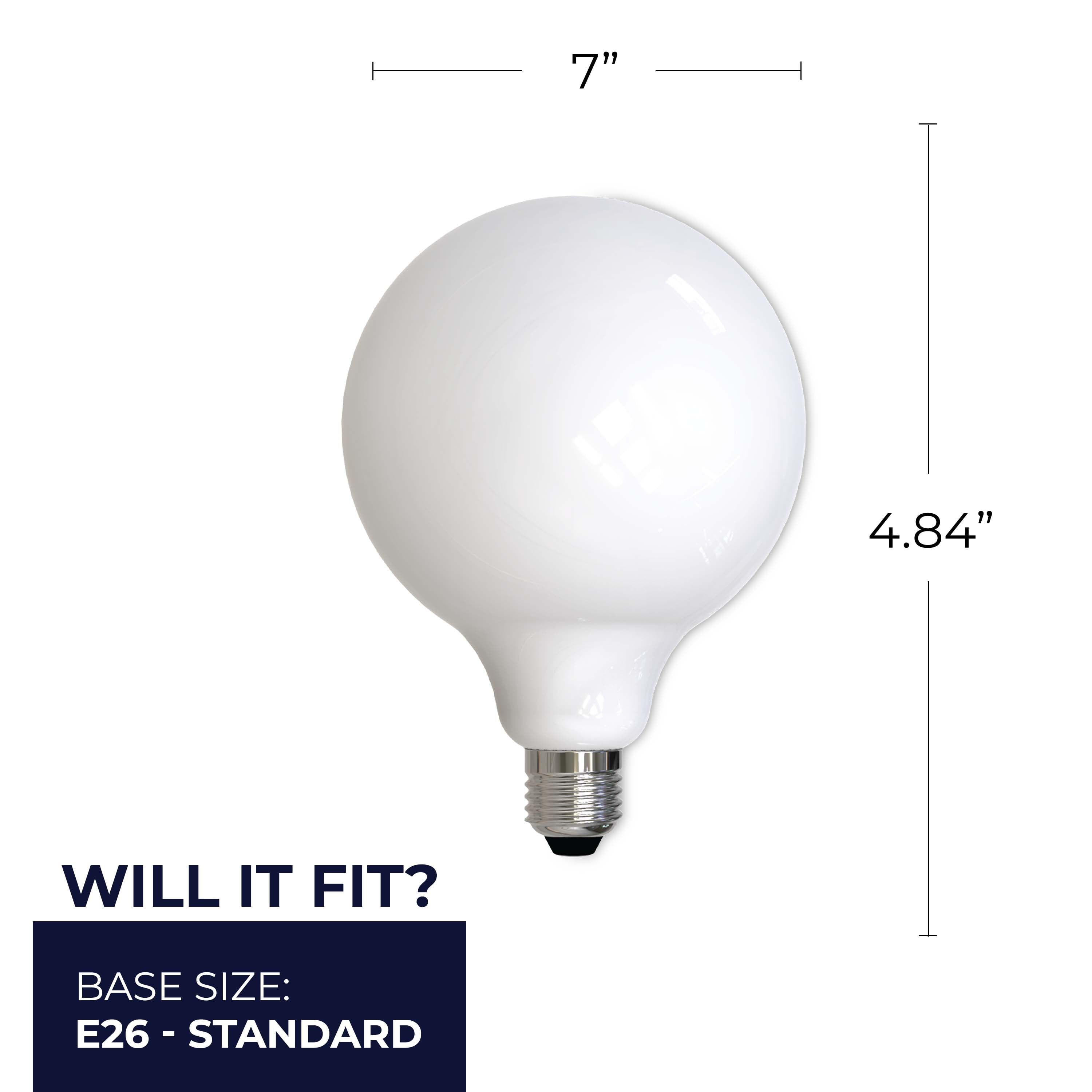 Bulbrite LED Filament Pack of (2) 8.5 Watt Dimmable G40 Light Bulbs with a Milky Finish and Medium (E26) Base - 3000K (Soft White Light), 800 Lumens