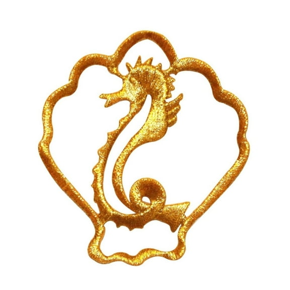 ID 0303 Seahorse In A Seashell Outline Patch DIY Embroidered Iron On Applique