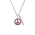 thumbnail image 2 of Delight Jewelry Silvertone Large Hot Pink Cheetah Print Peace Sign Silvertone Sisters Best Friends Forever Bar Charm Necklace, 23", 2 of 4