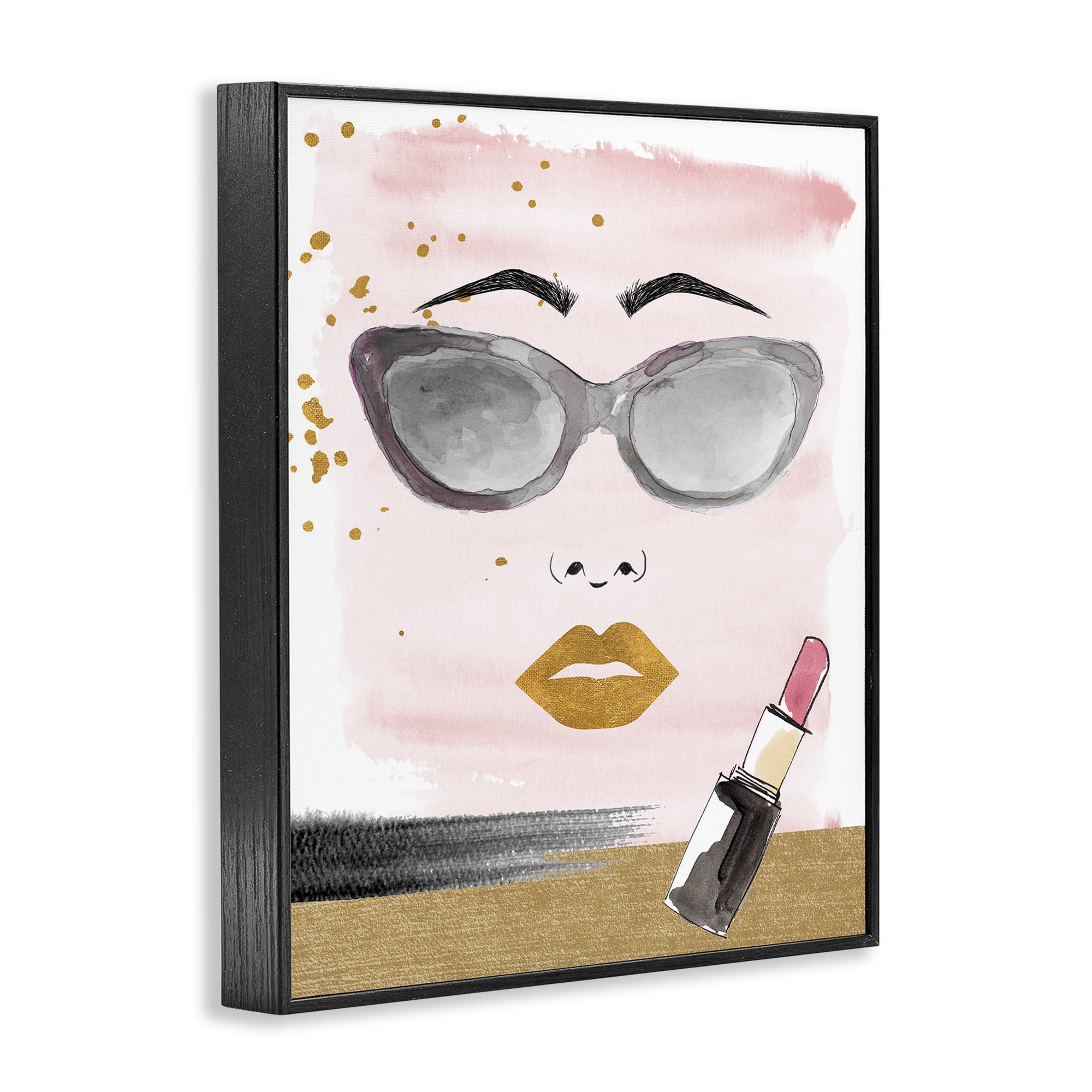 Stupell Industries Lipstick & Glam Face Novelty Painting Black Framed Art Print Wall Art, 24 x 30