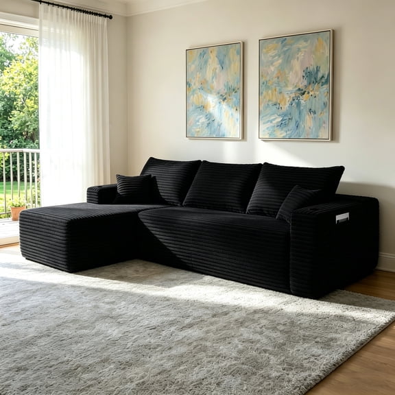 108" Cloud Sectional Sofa with L-Shape Chaise and Side Pockets , Modern Modular Design, Deep Seating, Upholstered Couch for Living Room/Bedroom, No