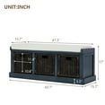 thumbnail image 3 of Rustic Storage Bench with 3 Removable Classic Rattan Basket , Entryway Bench with Removable Cushion (Antique Navy), 3 of 9