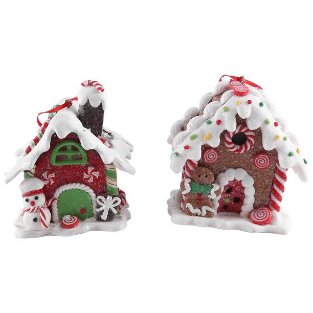 2 Piezas de Casa de Pan de Jengibre de Navidad Mini Figuritas de Hadas DecoracióN en Miniatura Miniaturas de Mesa Casas de Navidad