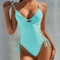 thumbnail image 4 of Women Swimsuit Solid Color One Piece Beachwear Padded Underwire Drawstring Swimwear for Swimming, 4 of 7