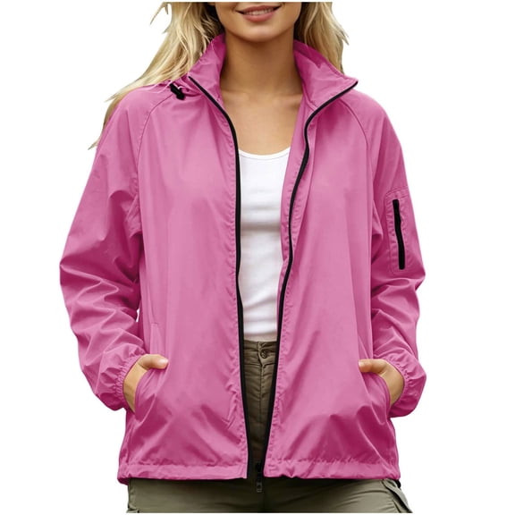 Luvrsol Womens Raincoat Windproof Waterproof Jacket Breathable Hooded Outdoor Hiking Rain Coat S-2XL