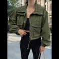 thumbnail image 4 of Chaqueta Corta para Mujer, Anorak Utilitario Extragrande con Cremallera y Bolsillos Verde XL, 4 of 8