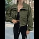 thumbnail image 4 of Chaqueta Corta para Mujer, Anorak Utilitario Extragrande con Cremallera y Bolsillos Verde M, 4 of 8
