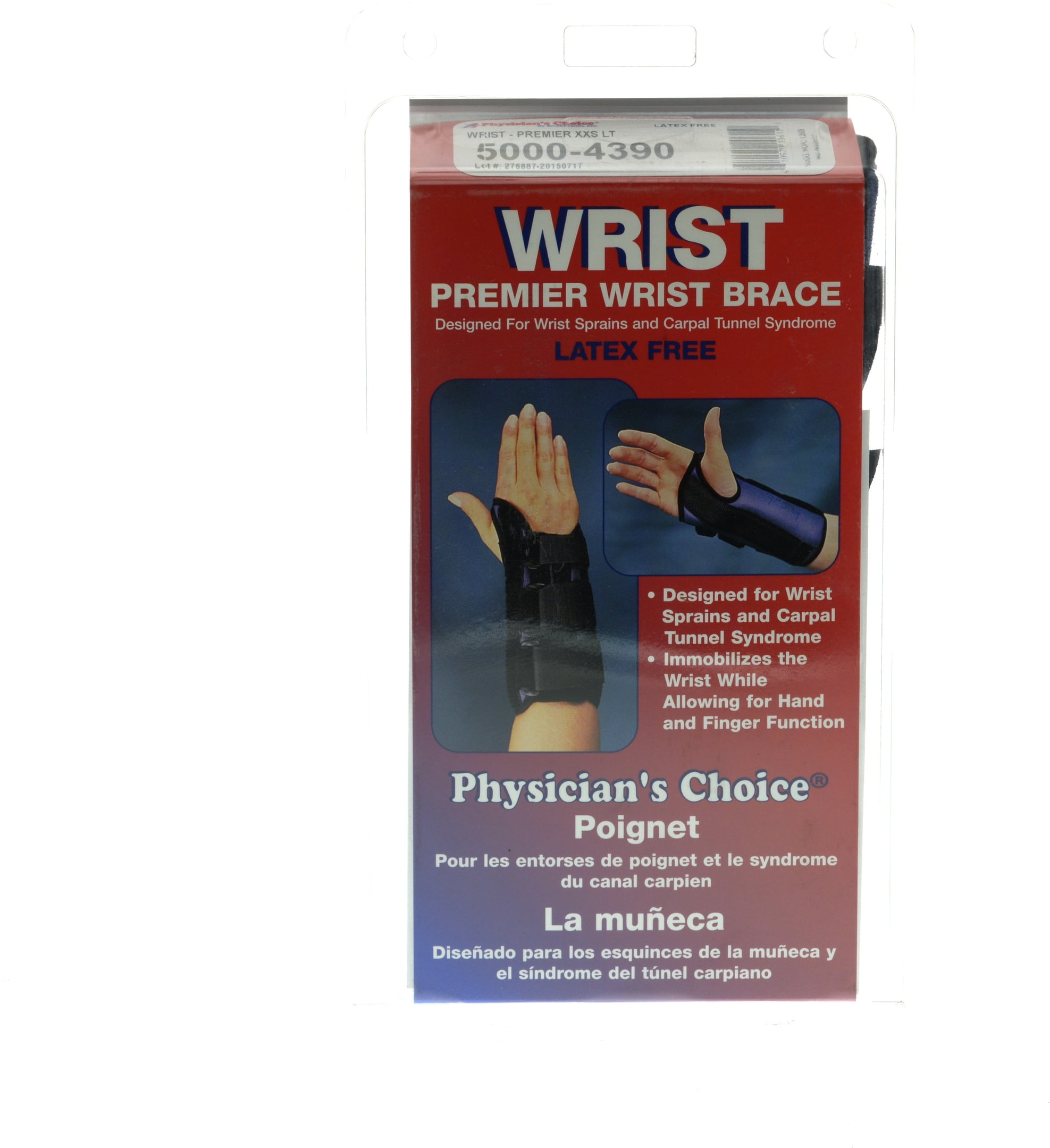 Premier Left Wrist Brace in Clamshell Packaging 