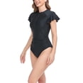 thumbnail image 5 of Gibobby Trajes de Natación para Mujer Traje de baño con volantes de un hombro unido Traje de baño de dama sexy europea y americana de color sólido(Negro,M), 5 of 5