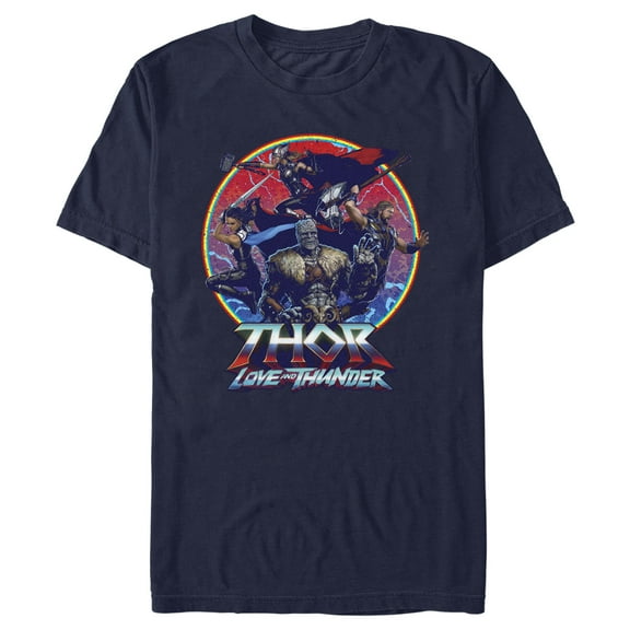 Men's Marvel: Thor: Love and Thunder Superheroes Circle  Graphic Tee Navy Blue Small