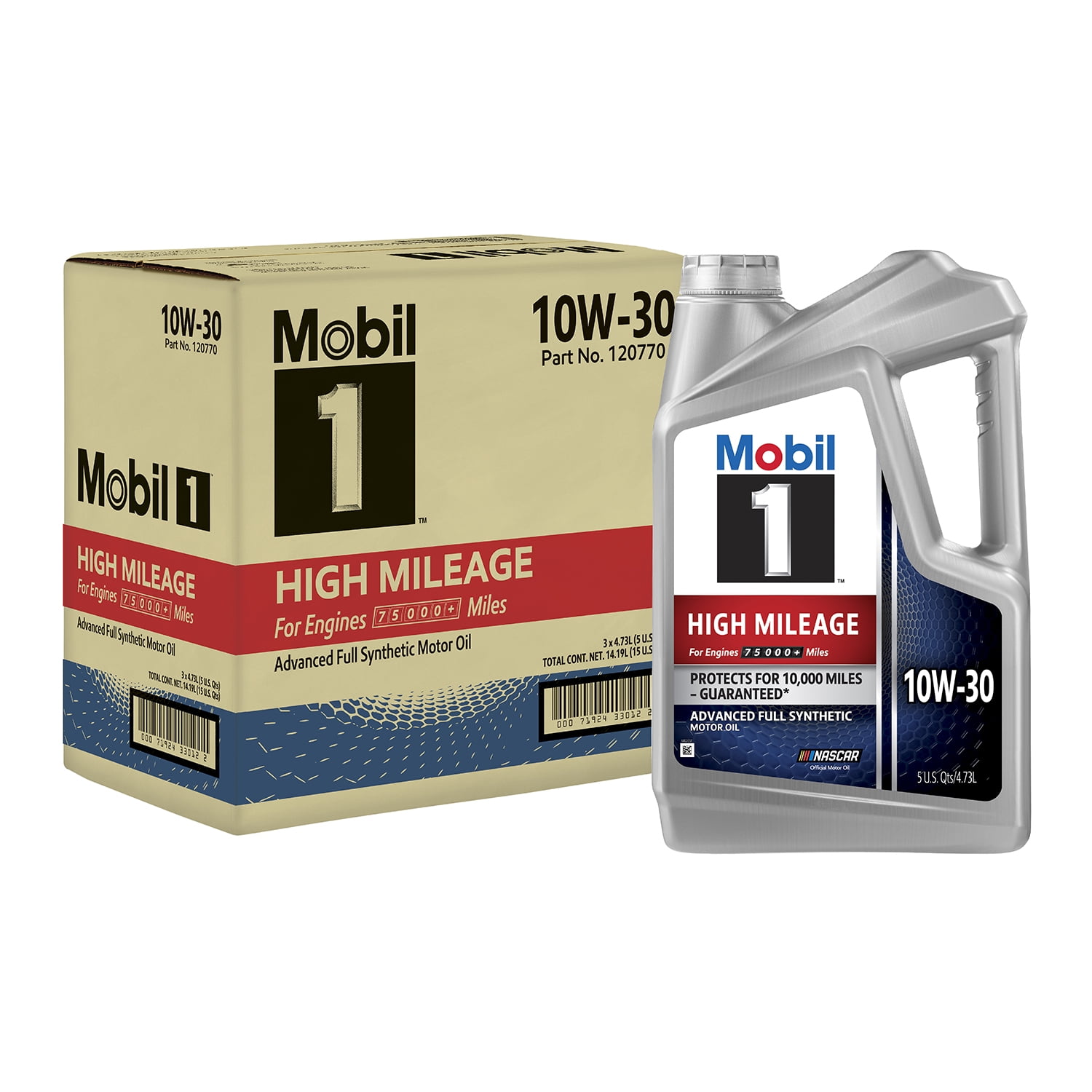 Mobil 1 High Mileage Full Synthetic Motor Oil 10W-30, 5 qt (3 Pack) - 1