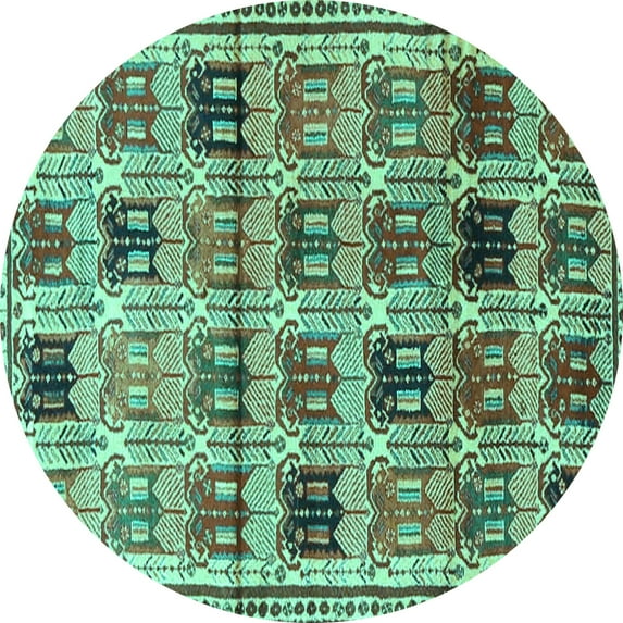 Ahgly Company Machine Washable Indoor Round Persian Turquoise Blue Traditional Area Rugs, 3' Round