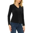 thumbnail image 4 of Allegra K Women's Textured Work Velvet Blouse Long Sleeve V Neck Solid Color Shirt Blouse, 4 of 5