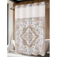 thumbnail image 2 of No Hook Shower Curtain with Snap-in Liner, Brown Boho Waterproof Fabric Bathroom Curtains, Vintage Abstract Art Floral Ethnic Tribe Bath Curtains & Mesh Top Window 72"x96" Extra Long, 2 of 9