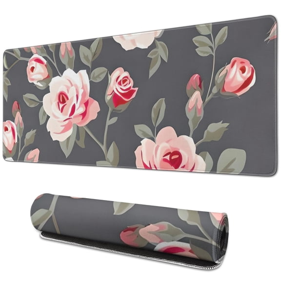 Long Mouse Pads for Desk,Pioneer Flower Floral Print Pattern Desk Mats on Top Of Desks, Desk Mouse Pad Extra Large with 3mm Non-Slip Base and Stitched Edge for Gaming,Office,Work,Home 31.5"x11.8"